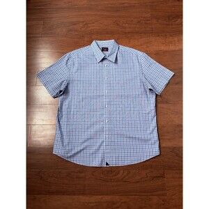 UNTUCKit Shirt Mens XL Blue Check Short Sleeve Wrinkle Free 100% Cotton Casual